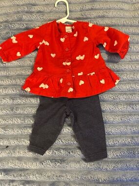 Carter's Red Heart Print Top with Dark Gray Leggings - 2-Piece Set